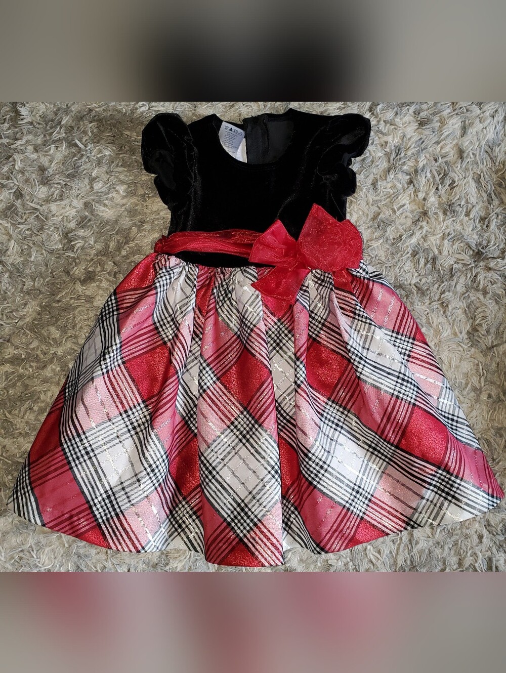 24 Month Girls Black Velvet & Red Plaid Holiday Dress with Bow